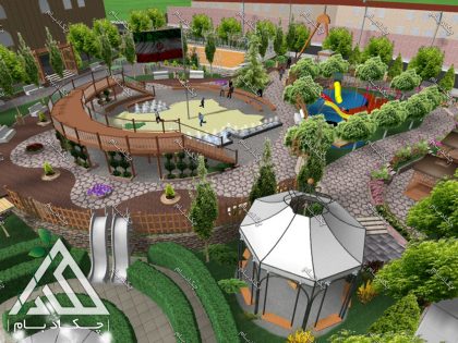 طراحی سه بعدی محوطه سازی پارک دانش آموز بانه کردستان 3d design landscape iran