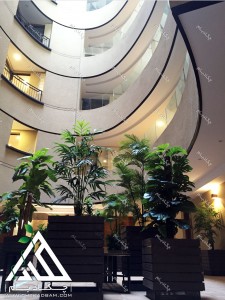 طراحی و اجرای فضای سبز لابی گلدان و فلاورباکس داخلی چکاد بام ساختمان مسکونی تهران تجریش