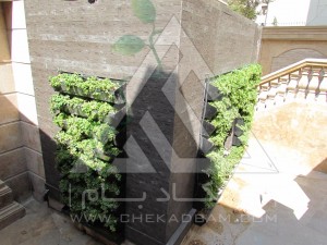 پوشش تاسیسات برق با دیوار سبز گرین وال مدولار فرمانیه تهران ایران چوب پلاست گل ناز فرانسوی چهار فصل