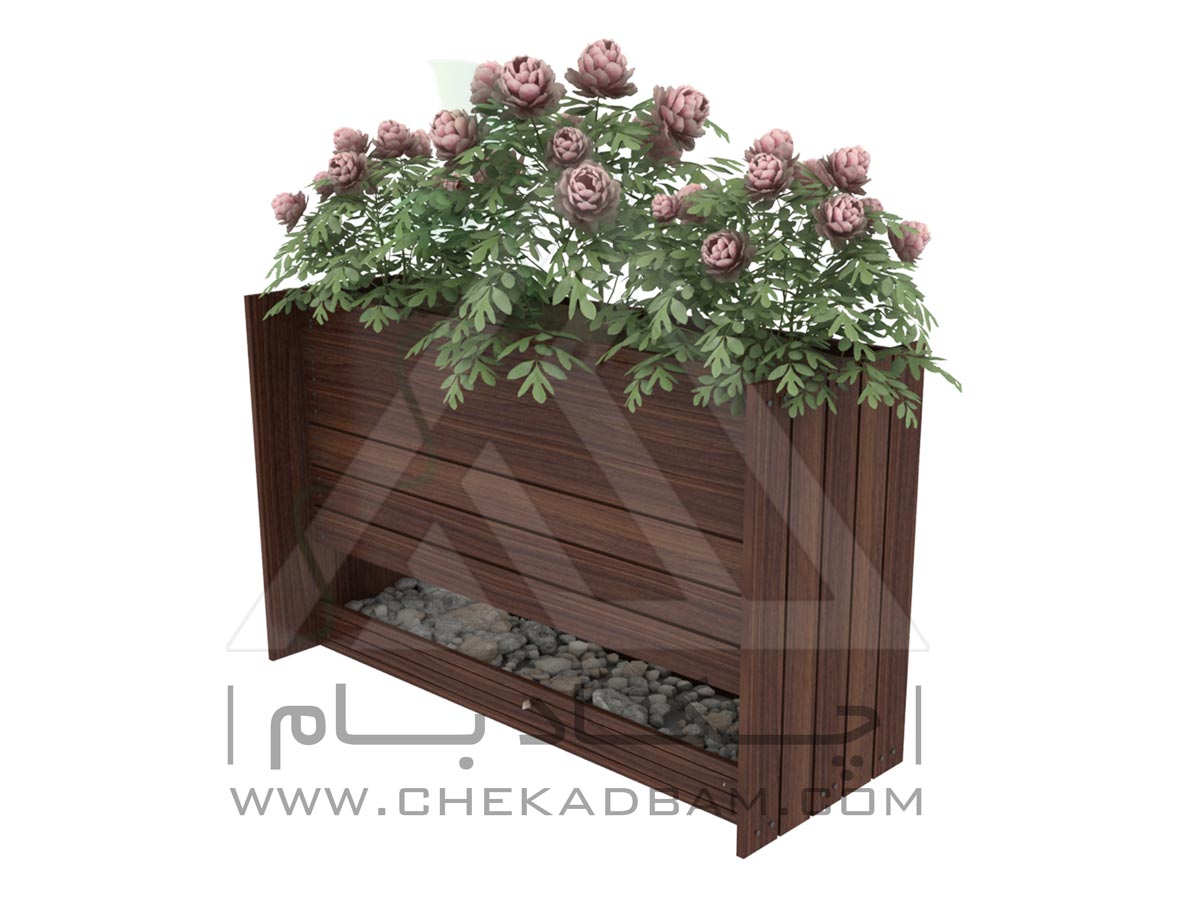 فلاورباکس چوبی گلدان جفت سینی چکادبام با متریال ورق گالوانیزه و چوب پلاست flowerbox chekadbam