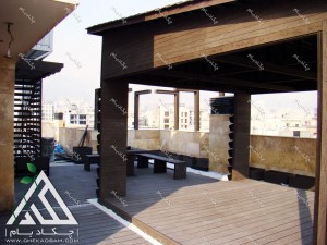 روف گاردن دیباجی جنوبی تهران آلاچیق چوبی مدرن